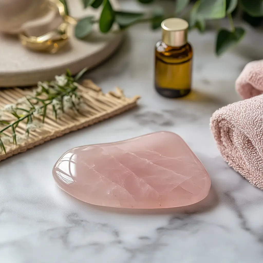 gua sha en quartz rose pour le bien-être de lithothérapie